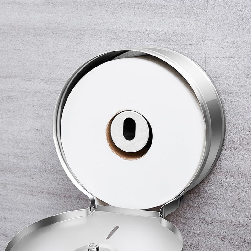 TOBEFORT Commercial Jumbo Toilet Paper Dispenser with Shelf, Brushed Stainless Steel Toilet Paper Holder Wall Mount, 9 Inch Bathroom Tissue Roll Dispenser with Lock Key - Image 3